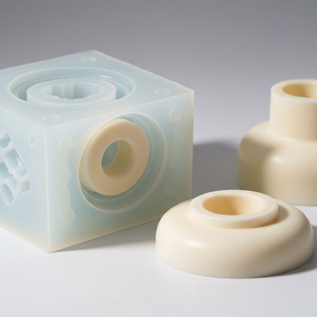 Silicone mold opened to reveal cast polyurethane parts